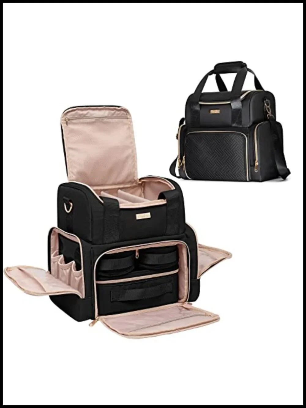 Large Double Layer Travel Makeup Organizer Bag with Brushes Storage, 3
